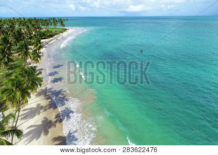 Aerial View Of Carneiros Beach, Tamandaré, Pernambuco, Brazil. Great Beach Scene. Beautiful Landscap