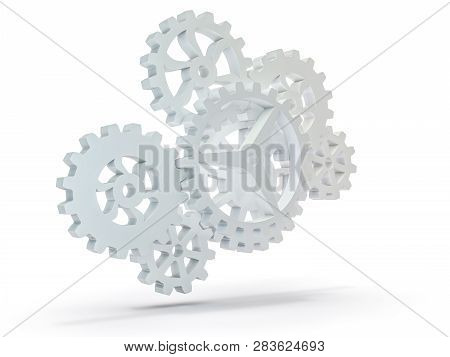 A Cluster Of Interlocking Metal Gears. 3d Rendering