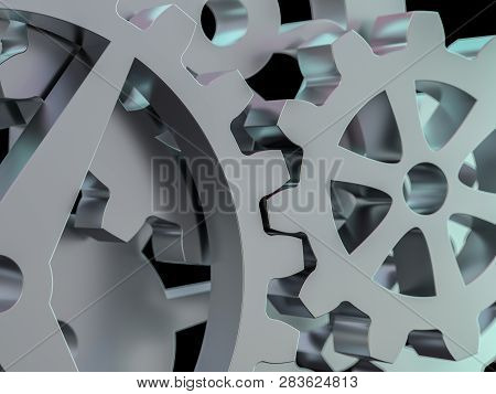 A Cluster Of Interlocking Metal Gears. 3d Rendering