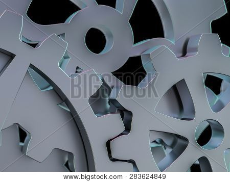 A Cluster Of Interlocking Metal Gears. 3d Rendering