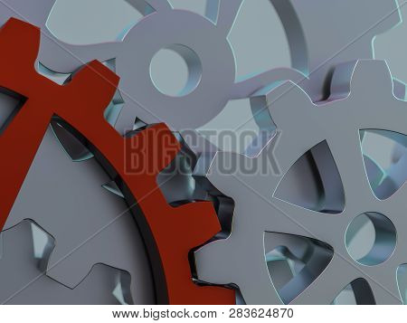 A Cluster Of Interlocking Metal Gears. 3d Rendering