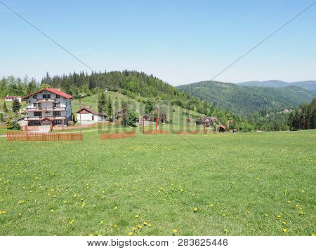 Marvelous Landscapes At Beskid Mountains Range In European Salmopol Pass At Bialy Krzyz Village With