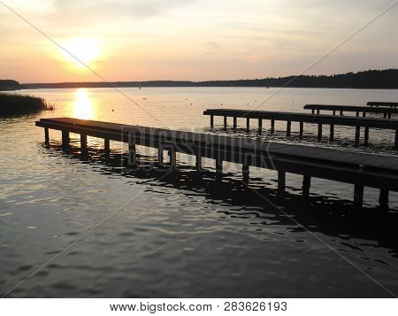 Sunset On The Necko Lake In Augustow In Poland