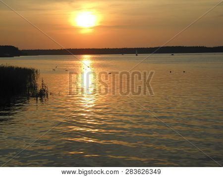 Sunset On The Necko Lake In Augustow In Poland