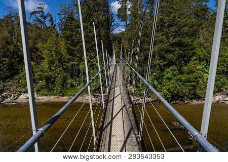 Long Bridge At Pororari River Track, Landscape On The Pororari River Track, New Zealand, South Islan