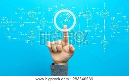 Lifi Theme With Hand On A Blue Background