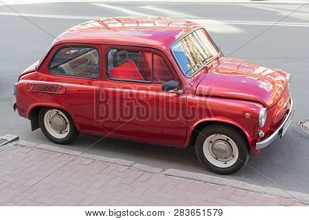 Kiev, Ukraine - June 12, 2016: Retro Soviet-made Car Zaz Parked On The Street Vozdvizhenskaya