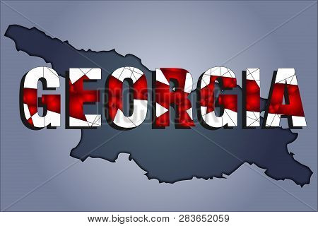 The Contours Of Territory Of Georgia Republic In Grey Colours And Word Georgia In Colors Of The Ofic