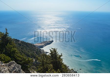 Amazing View From The Old Monastery Of Tsambika In Rhodes Island.