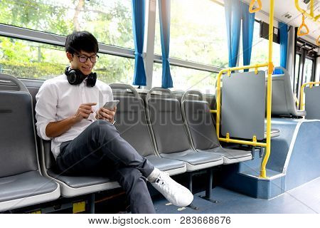 Young Businessman Passenger Use Time