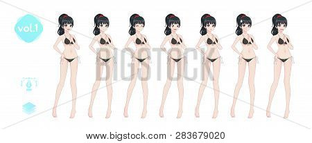 Anime Manga Girl. In A Summer Bikini Swimsuit