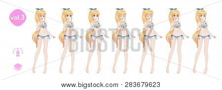 Anime Manga Girl. In A Summer Bikini Swimsuit