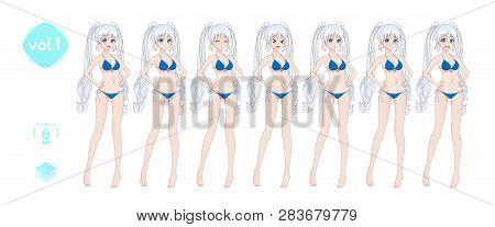 Anime Manga Girl. In A Summer Bikini Swimsuit