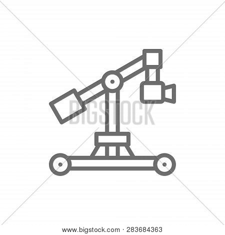 Digital Movie Camera On Dolly Rails Line Icon.