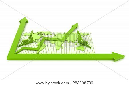 3d Rendered Pie Chart Graph With Up Arrow Isolated On White Background