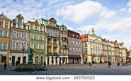 Poznan/poland - February 6th 2019: The Old Town Square With Historic Buildings, Popular Touristic De
