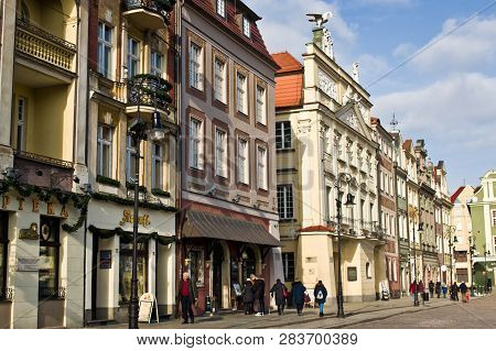 Poznan/poland - February 6th 2019: The Old Town Square With Historic Buildings, Popular Touristic De