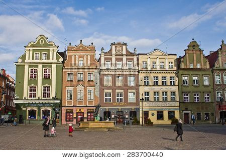 Poznan/poland - February 6th 2019: The Old Town Square With Historic Buildings, Popular Touristic De