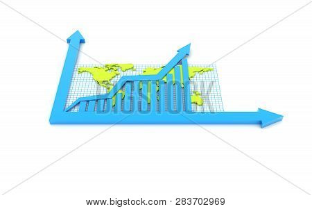 3d Rendered Pie Chart Graph With Up Arrow Isolated On White Background