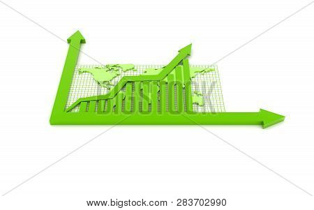 3d Rendered Pie Chart Graph With Up Arrow Isolated On White Background