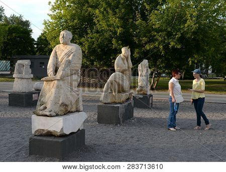 Moscow, Russia - June 29, 2018: Exhibition Of Sculptures Under The Open Sky In The Art Park 