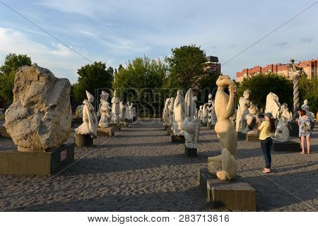 Moscow, Russia - June 29, 2018: Exhibition Of Sculptures Under The Open Sky In The Art Park 