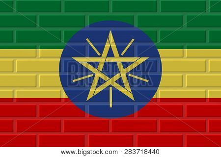 Ethiopia Painted Flag. Patriotic Brick Flag Illustration Background. National Flag Of Ethiopia