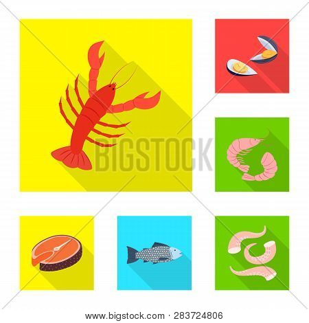 Isolated Object Of Product And Ocean Symbol. Set Of Product And Restaurant Vector Icon For Stock.