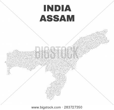 Assam State Map Designed With Tiny Points. Vector Abstraction In Black Color Is Isolated On A White 