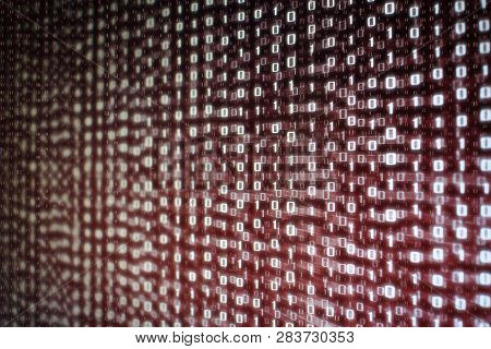 Computer Data Matrix. Vertical Digital Binary Code Moving Motion Downward. Light Up Red One And Zero