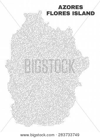 Flores Island Of Azores Map Designed With Small Points. Vector Abstraction In Black Color Is Isolate