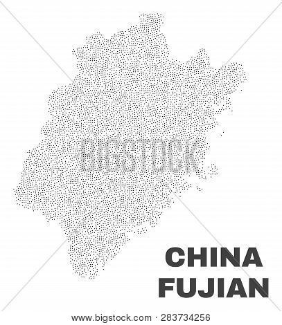 Fujian Province Map Designed With Tiny Dots. Vector Abstraction In Black Color Is Isolated On A Whit