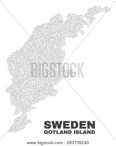 Gotland Island Map Designed With Small Dots. Vector Abstraction In Black Color Is Isolated On A Whit