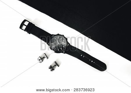 Watches And Cufflinks On The Table, Black And White