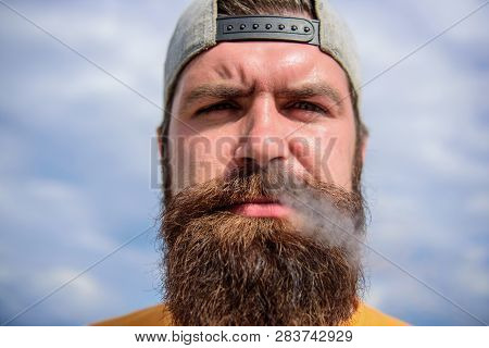Relaxing Effect Of Smoking. Take It Easy. Smoking Habit Concept. Hipster Thoughtful Concentrated Fac