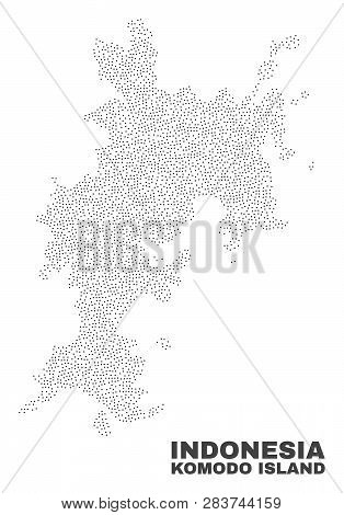 Komodo Island Map Designed With Little Dots. Vector Abstraction In Black Color Is Isolated On A Whit