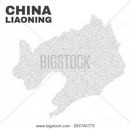 Liaoning Province Map Designed With Small Points. Vector Abstraction In Black Color Is Isolated On A