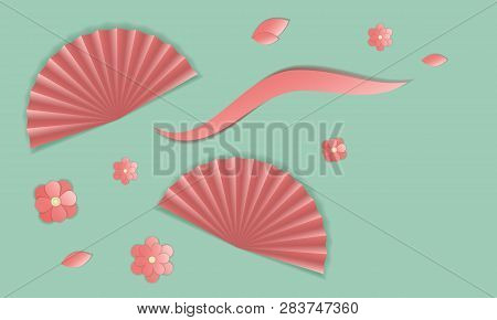 Vector Collection Of Four Oriental Fans With Flowers