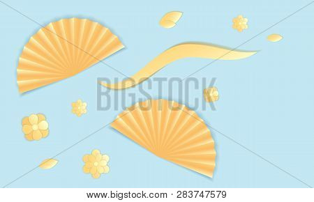 Vector Collection Of Four Oriental Fans With Flowers