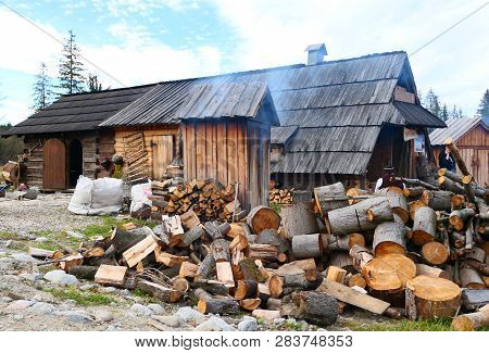 Koscielisko, Poland - November 12, 2018: Polish Mountain Hut Called Bacowka, Shepherd House Where Th