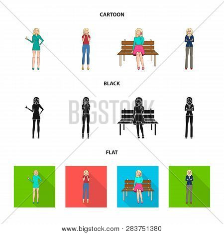 Vector Design Of Posture And Mood Icon. Set Of Posture And Female Stock Vector Illustration.