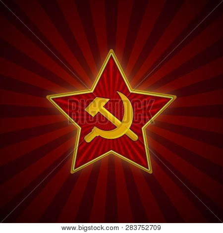 Soviet Union Red Star With Hammer And Sickle. Symbol Of The Ussr Army. Background Template For Febru