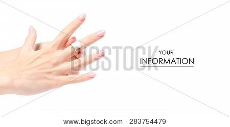 Bijouterie Ring Ivory Stone In Hand Pattern On White Background Isolation