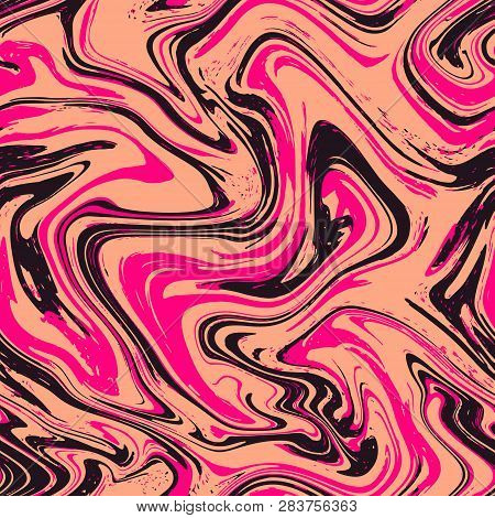 Marble Texture Seamless Background.  Ebru Style. Purple And Pink Colors. Seamless Liquid Fluid Marbl