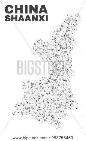 Shaanxi Province Map Designed With Tiny Points. Vector Abstraction In Black Color Is Isolated On A W