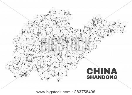 Shandong Province Map Designed With Small Points. Vector Abstraction In Black Color Is Isolated On A