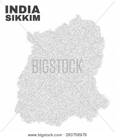 Sikkim State Map Designed With Little Dots. Vector Abstraction In Black Color Is Isolated On A White