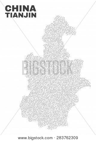 Tianjin City Map Designed With Small Dots. Vector Abstraction In Black Color Is Isolated On A White 
