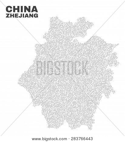 Zhejiang Province Map Designed With Tiny Points. Vector Abstraction In Black Color Is Isolated On A 
