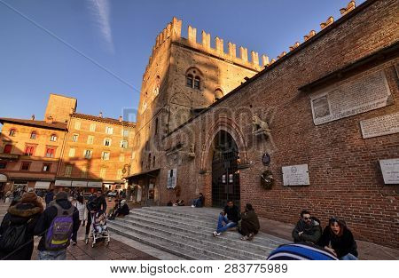 Bologna, Emilia Romagna, Italy. December 2018. Basilica Of San Petronio. It Is An Unfinished Work An
